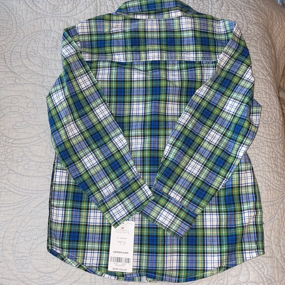 NWT Carter’s navy & green plaid button down shirt 4T - Picture 4 of 6